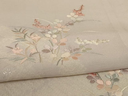 平和屋着物＊夏物 訪問着 絽 刺繍 草花文 銀彩 正絹 逸品 AABD8967jd