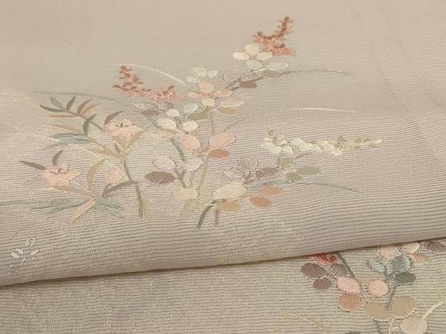 平和屋着物＊夏物 訪問着 絽 刺繍 草花文 銀彩 正絹 逸品 AABD8967jd