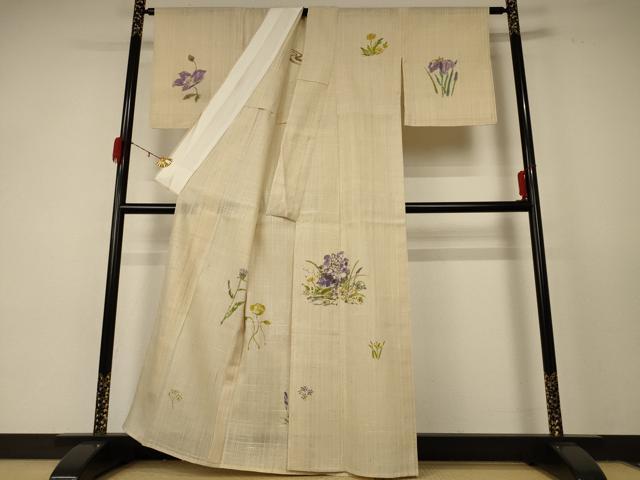 平和屋着物＊夏物 訪問着 紗紬 草花文 正絹 逸品 AABD8968jd