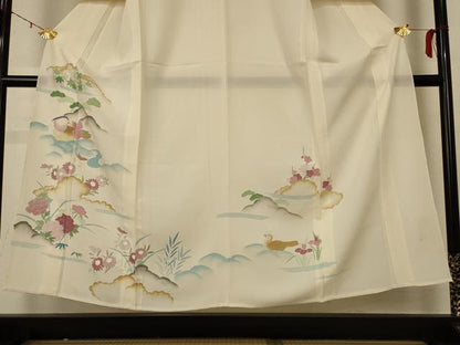 平和屋着物＊夏物 訪問着 絽 花鳥文 銀彩 正絹 逸品 AABD8970jd