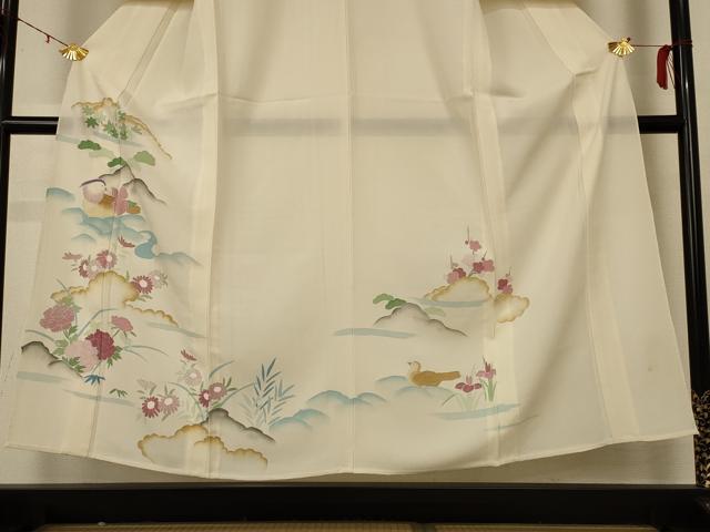 平和屋着物＊夏物 訪問着 絽 花鳥文 銀彩 正絹 逸品 AABD8970jd