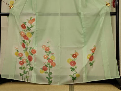 平和屋着物＊夏物　振袖　絽　草花文　洗える着物　AABD8979jd