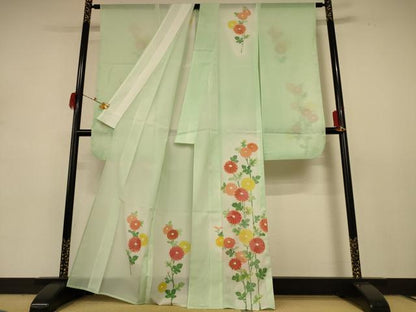 平和屋着物＊夏物　振袖　絽　草花文　洗える着物　AABD8979jd