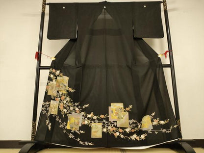 平和屋着物＊夏物 黒留袖 絽 色紙人物花文 金彩 正絹 逸品 AABD8983jd