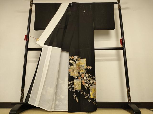 平和屋着物＊夏物 黒留袖 絽 色紙人物花文 金彩 正絹 逸品 AABD8983jd