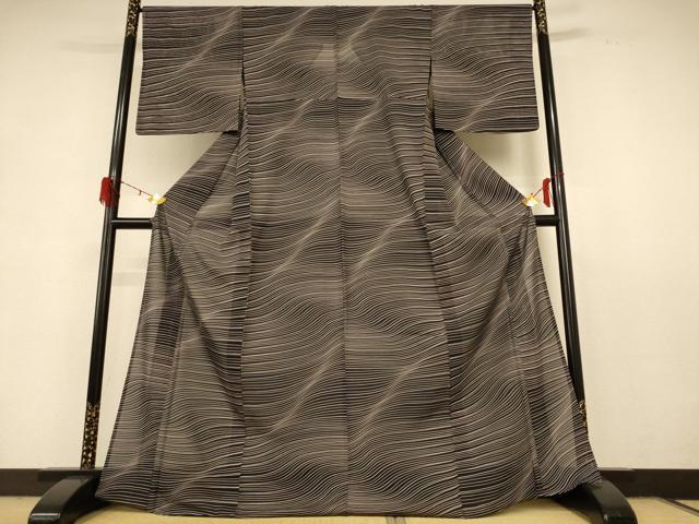 平和屋着物＊夏物　小紋　絽　よろけ縞　正絹　逸品　AABD8985jd