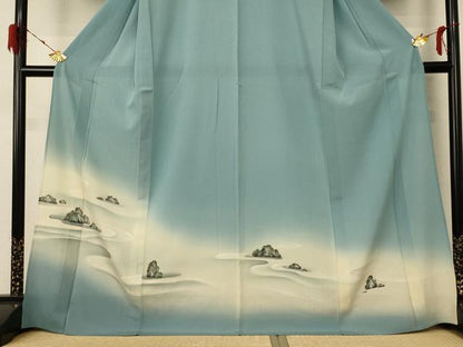 平和屋着物＊夏物 訪問着 絽 風景文 暈し染め ロング丈 正絹 逸品 AABD8993jd