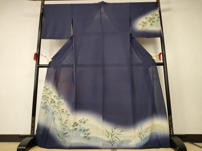 平和屋着物＊夏物　訪問着　絽　手描き　楓文　鮎　暈し染め　ロング丈　正絹　逸品　AABD8994jd