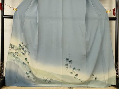 平和屋着物＊夏物　訪問着　絽　手描き　蔦の葉文　暈し染め　ロング丈　正絹　逸品　AABD8995jd