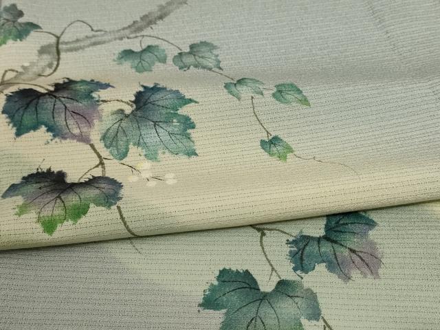 平和屋着物＊夏物　訪問着　絽　手描き　蔦の葉文　暈し染め　ロング丈　正絹　逸品　AABD8995jd