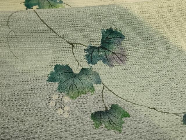 平和屋着物＊夏物　訪問着　絽　手描き　蔦の葉文　暈し染め　ロング丈　正絹　逸品　AABD8995jd