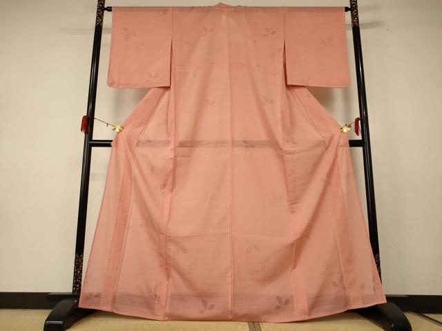 平和屋着物＊夏物 色無地 絽 舞葉文 深支子色 正絹 逸品 AABD9000jd