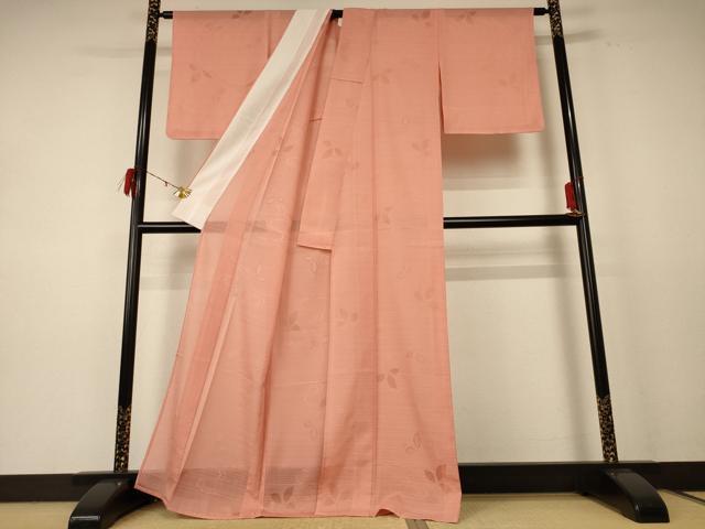 平和屋着物＊夏物 色無地 絽 舞葉文 深支子色 正絹 逸品 AABD9000jd