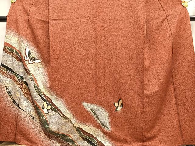 平和屋着物□訪問着 舞蝶飛鶴文 たたき染め 金銀彩 正絹