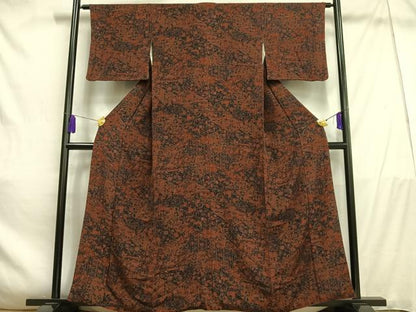 平和屋着物■上質な小紋　風景花文　鬼しぼ縮緬　正絹　逸品　AABD9049oa