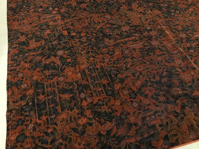 平和屋着物■上質な小紋　風景花文　鬼しぼ縮緬　正絹　逸品　AABD9049oa