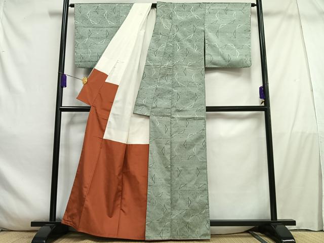 平和屋着物■上質な紬　麻の葉文様　正絹　逸品　AABD9095oa