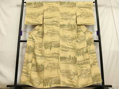 平和屋着物■上質な小紋　東海道五拾三次　鬼しぼ縮緬　正絹　逸品　AABD9106oa