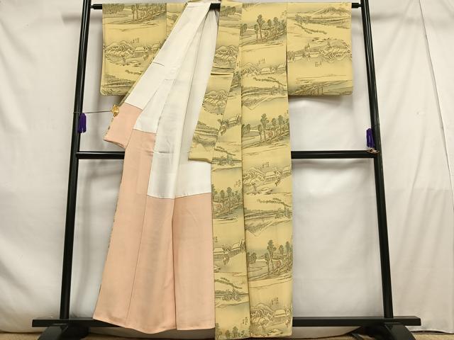 平和屋着物■上質な小紋　東海道五拾三次　鬼しぼ縮緬　正絹　逸品　AABD9106oa