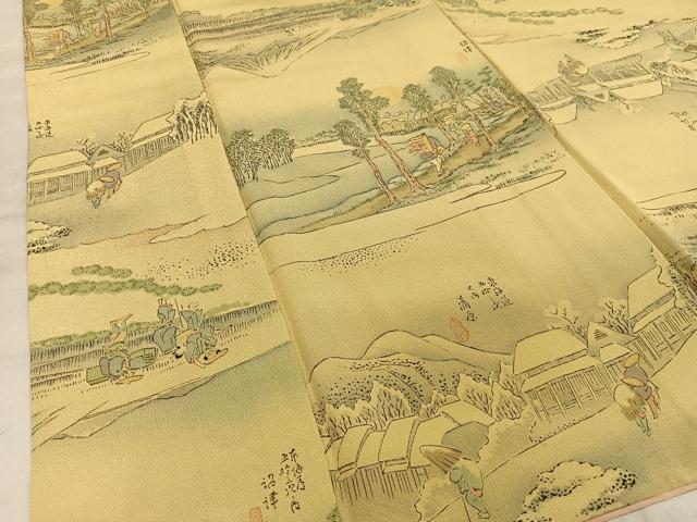 平和屋着物■上質な小紋　東海道五拾三次　鬼しぼ縮緬　正絹　逸品　AABD9106oa
