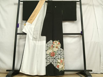 平和屋着物■豪華黒留袖 刺繍 双鳥飛鶴花文 金彩 正絹 逸品 AABD9110oa