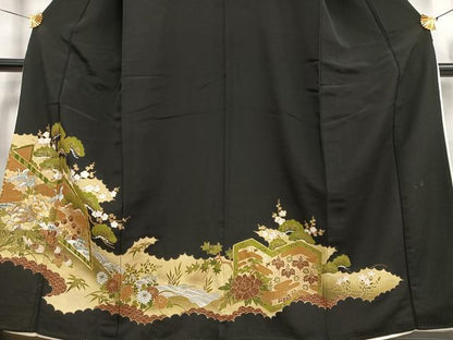 平和屋着物■豪華黒留袖 駒刺繍 屏風松竹梅文 金銀糸 金彩 正絹 逸品 AABD9125oa