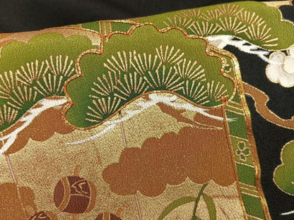 平和屋着物■豪華黒留袖 駒刺繍 屏風松竹梅文 金銀糸 金彩 正絹 逸品 AABD9125oa