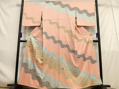 平和屋着物■訪問着　駒刺繍　絞り　扇面花文　金彩　正絹　逸品　AABD9132oa