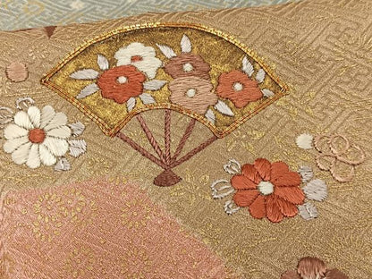 平和屋着物■訪問着　駒刺繍　絞り　扇面花文　金彩　正絹　逸品　AABD9132oa