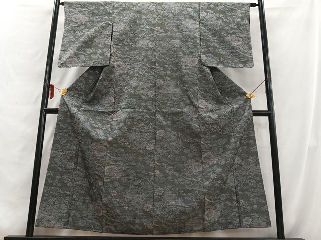 平和屋着物■上質な紬　更紗花文　正絹　逸品　AABD9209uw