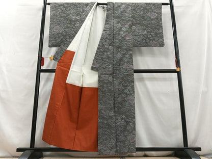 平和屋着物■上質な紬　更紗花文　正絹　逸品　AABD9209uw