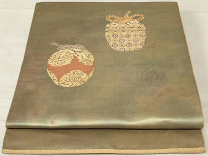 平和屋着物◎太鼓柄袋帯 仕覆文 金糸 引箔 正絹 逸品 AABD9284ou