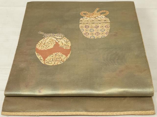 平和屋着物◎太鼓柄袋帯 仕覆文 金糸 引箔 正絹 逸品 AABD9284ou