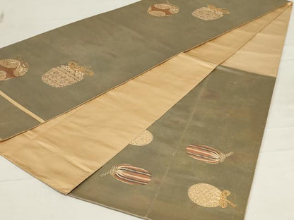 平和屋着物◎太鼓柄袋帯 仕覆文 金糸 引箔 正絹 逸品 AABD9284ou