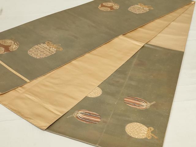 平和屋着物◎太鼓柄袋帯 仕覆文 金糸 引箔 正絹 逸品 AABD9284ou