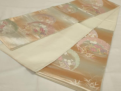 平和屋着物◎六通柄袋帯　唐織　雪輪花文　金銀糸　正絹　逸品　AABD9291ou