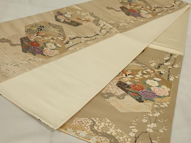 平和屋着物◎六通柄袋帯　唐織　亀甲花鳥文　金糸　正絹　逸品　AABD9293ou