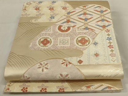 平和屋着物◎六通柄袋帯　唐織　遠山吉祥文　花兎　正絹　逸品　AABD9294ou