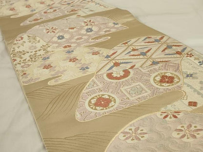 平和屋着物◎六通柄袋帯　唐織　遠山吉祥文　花兎　正絹　逸品　AABD9294ou