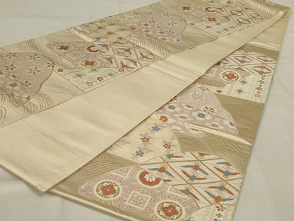 平和屋着物◎六通柄袋帯　唐織　遠山吉祥文　花兎　正絹　逸品　AABD9294ou