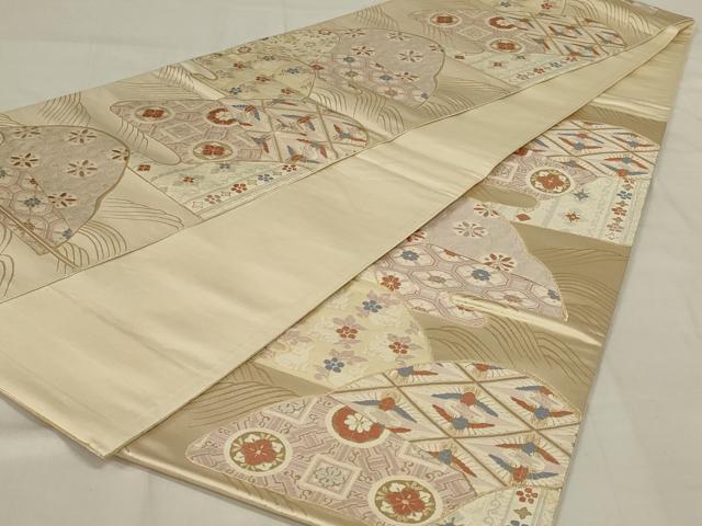 平和屋着物◎六通柄袋帯　唐織　遠山吉祥文　花兎　正絹　逸品　AABD9294ou