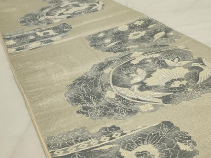 平和屋着物◎六通柄袋帯　更紗花丸文　銀糸　正絹　逸品　AABD9296ou