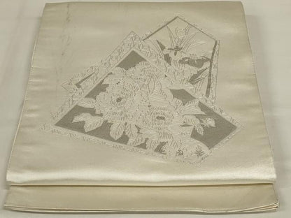 平和屋着物◎太鼓柄袋帯 草花文 銀彩 正絹 逸品 AABD9298ou