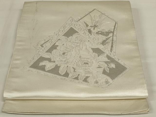 平和屋着物◎太鼓柄袋帯 草花文 銀彩 正絹 逸品 AABD9298ou