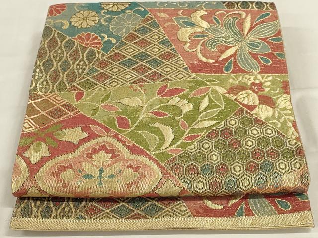 平和屋着物◎佐賀錦　六通柄袋帯　切嵌花文　金糸　正絹　逸品　AABD9302ou