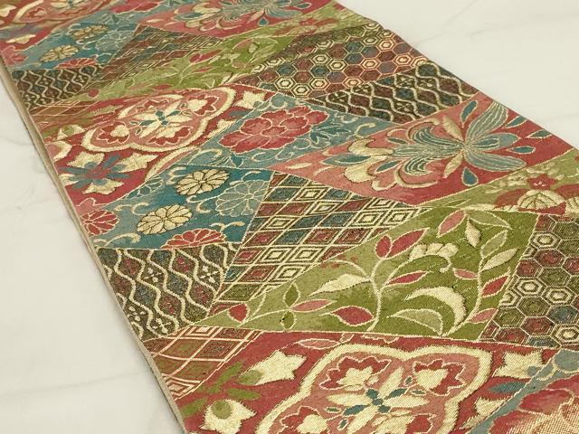 平和屋着物◎佐賀錦　六通柄袋帯　切嵌花文　金糸　正絹　逸品　AABD9302ou