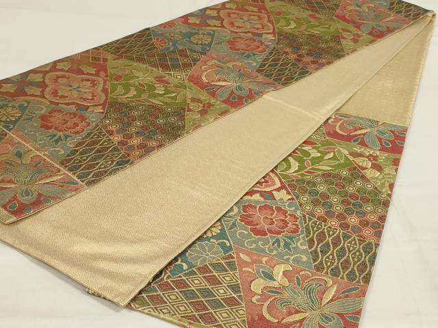 平和屋着物◎佐賀錦　六通柄袋帯　切嵌花文　金糸　正絹　逸品　AABD9302ou