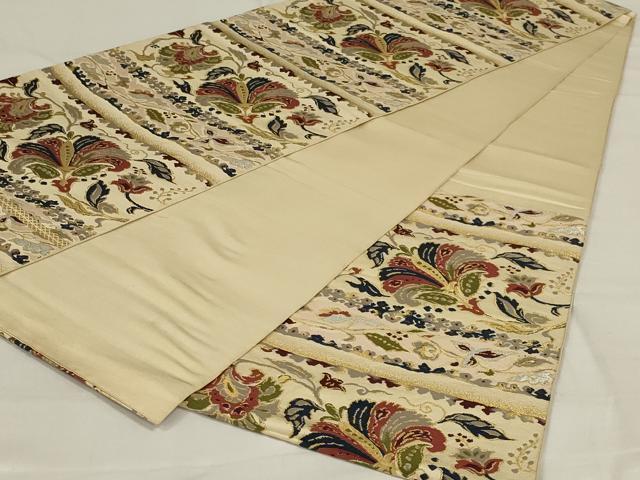 平和屋着物◎六通柄 本袋帯 横段更紗花文 金銀糸 正絹 逸品 AABD9303ou
