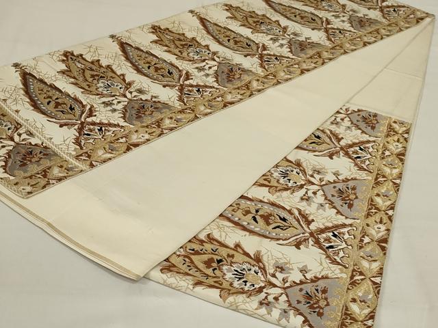 平和屋着物◎六通柄　本袋帯　更紗花文　金糸　正絹　逸品　AABD9304ou