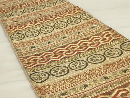平和屋着物◎佐賀錦　六通柄袋帯　横段花丸文　金糸　正絹　逸品　AABD9307ou